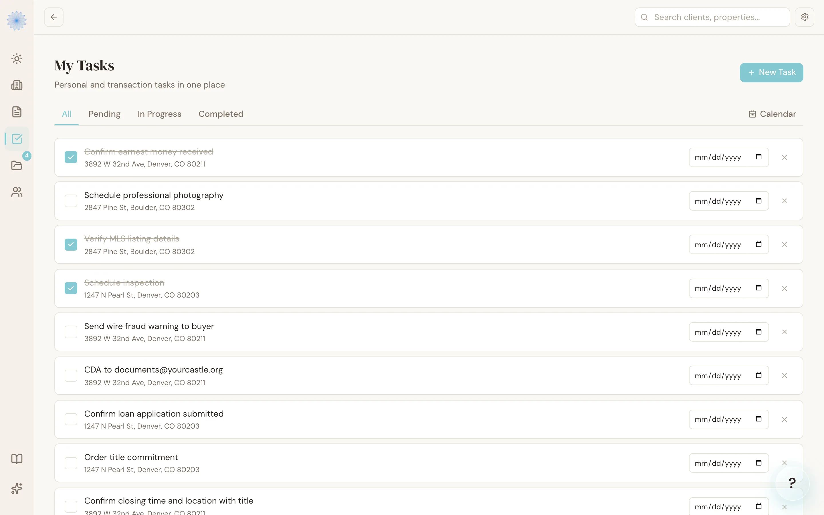 The Tasks page