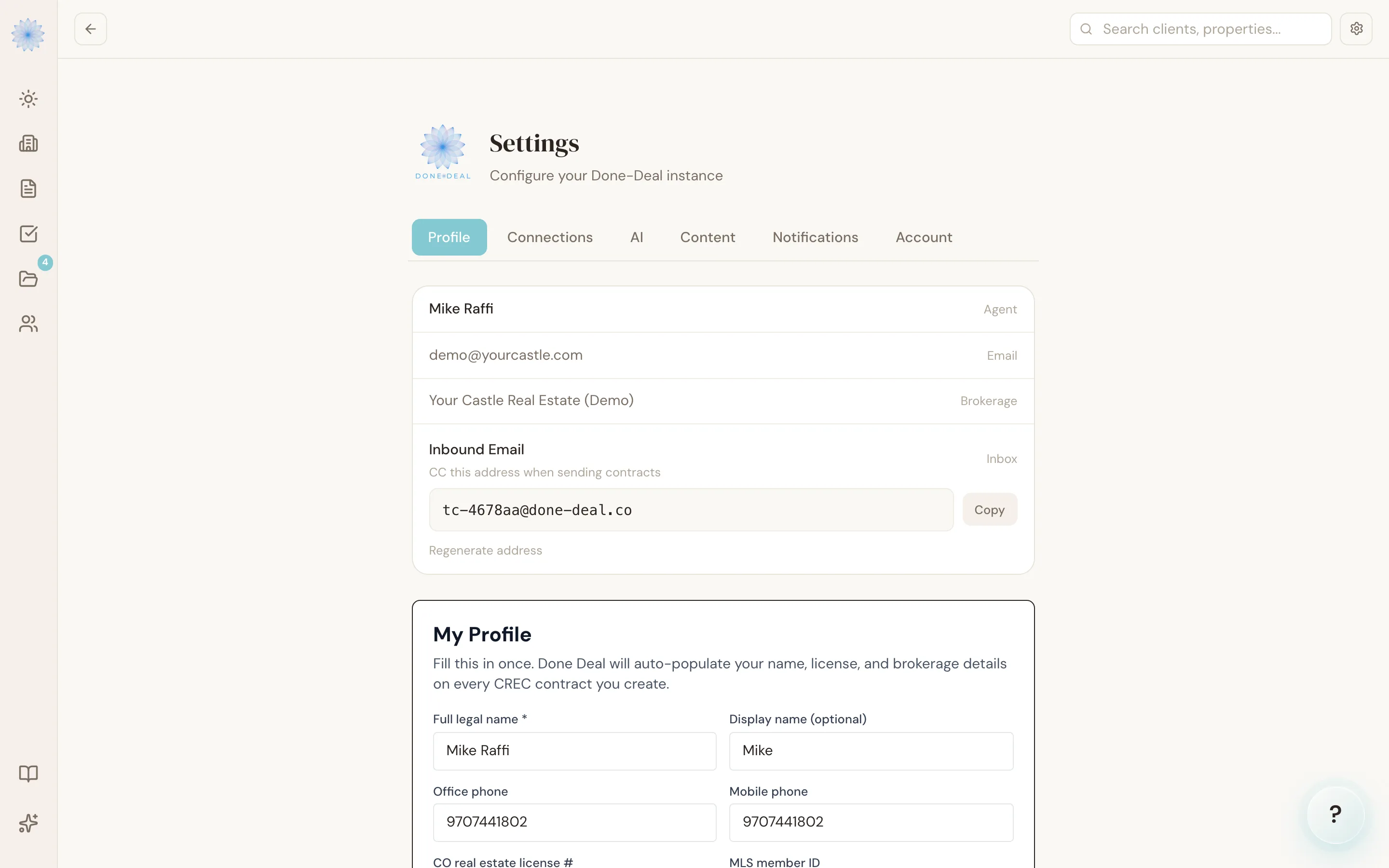 The Settings page